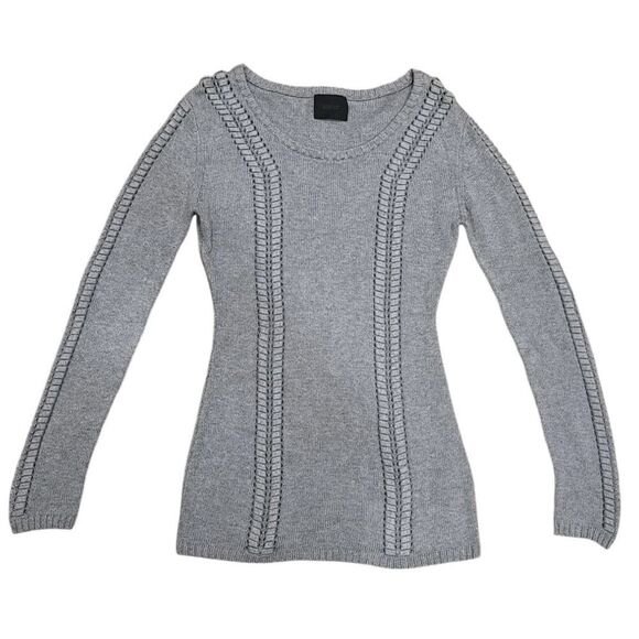 GESTUZ Grey Knit Whipstitch Eyelet Detail Pullover Sweater | M Angora Blend EUC - Picture 1 of 7